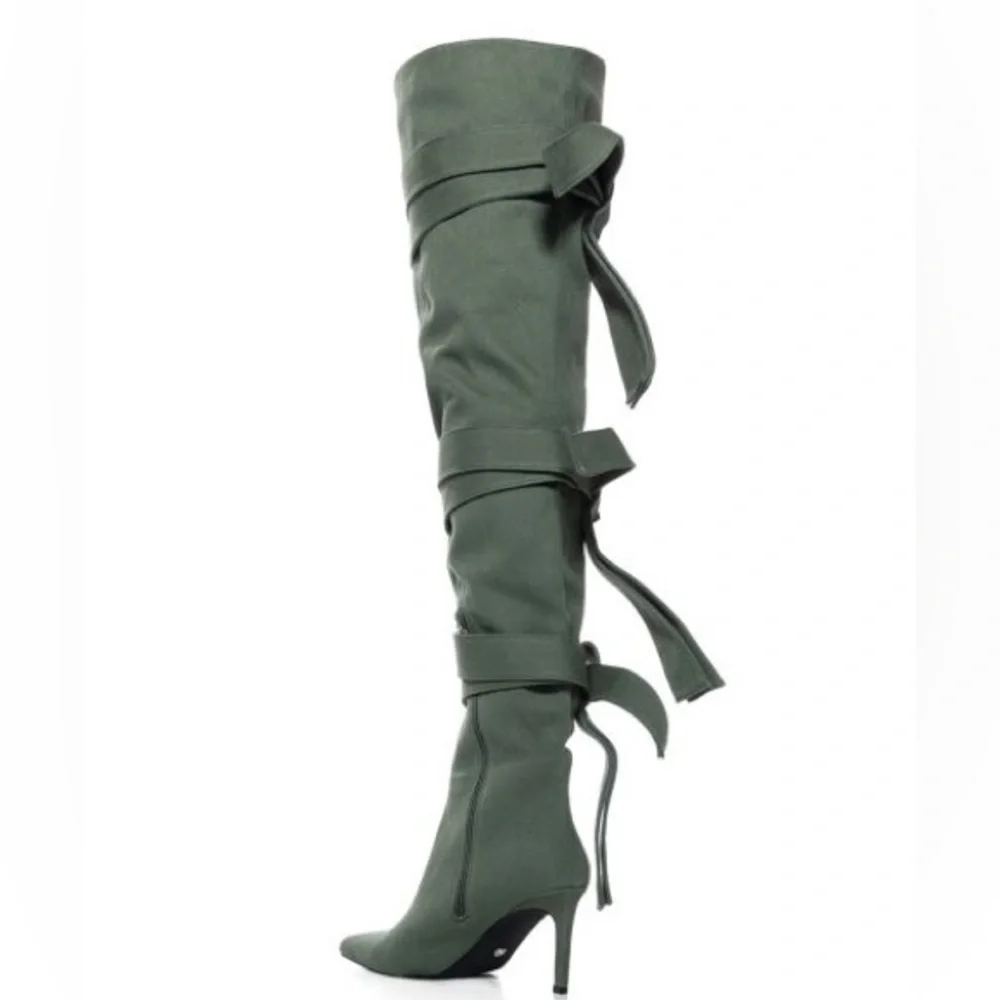 Azalea Wang Green Strappy Utility Thigh High Boot